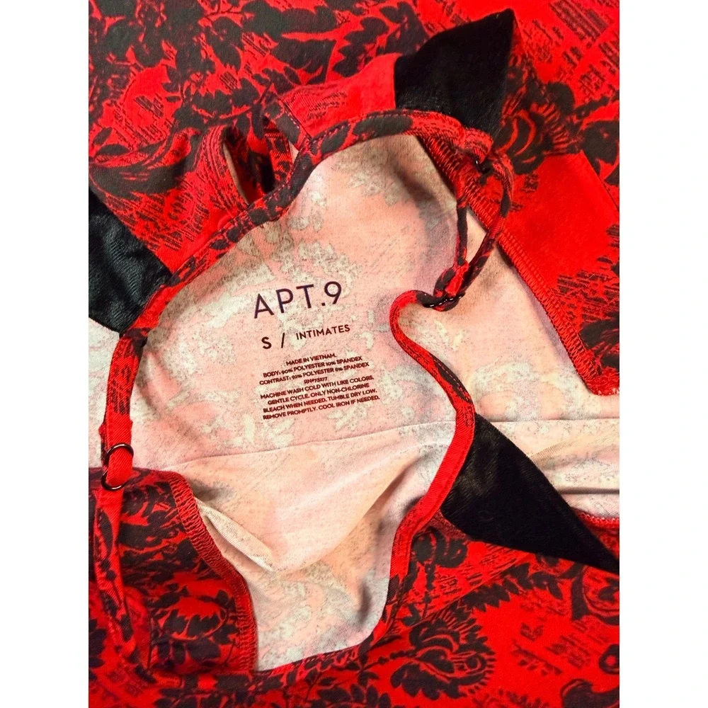 Apt. 9 Intimates Red Black Paisley Velvet‎ Trim Halter Nightgown Chemise Small